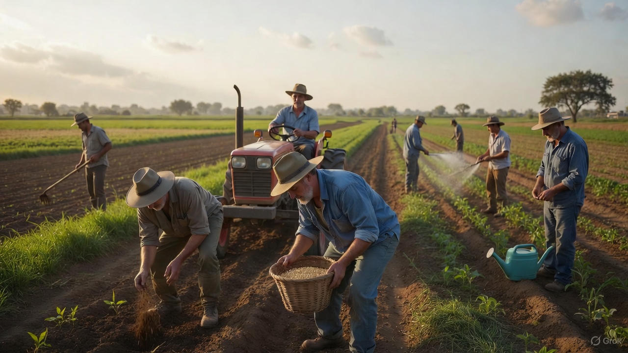 Person working in a rice paddy field