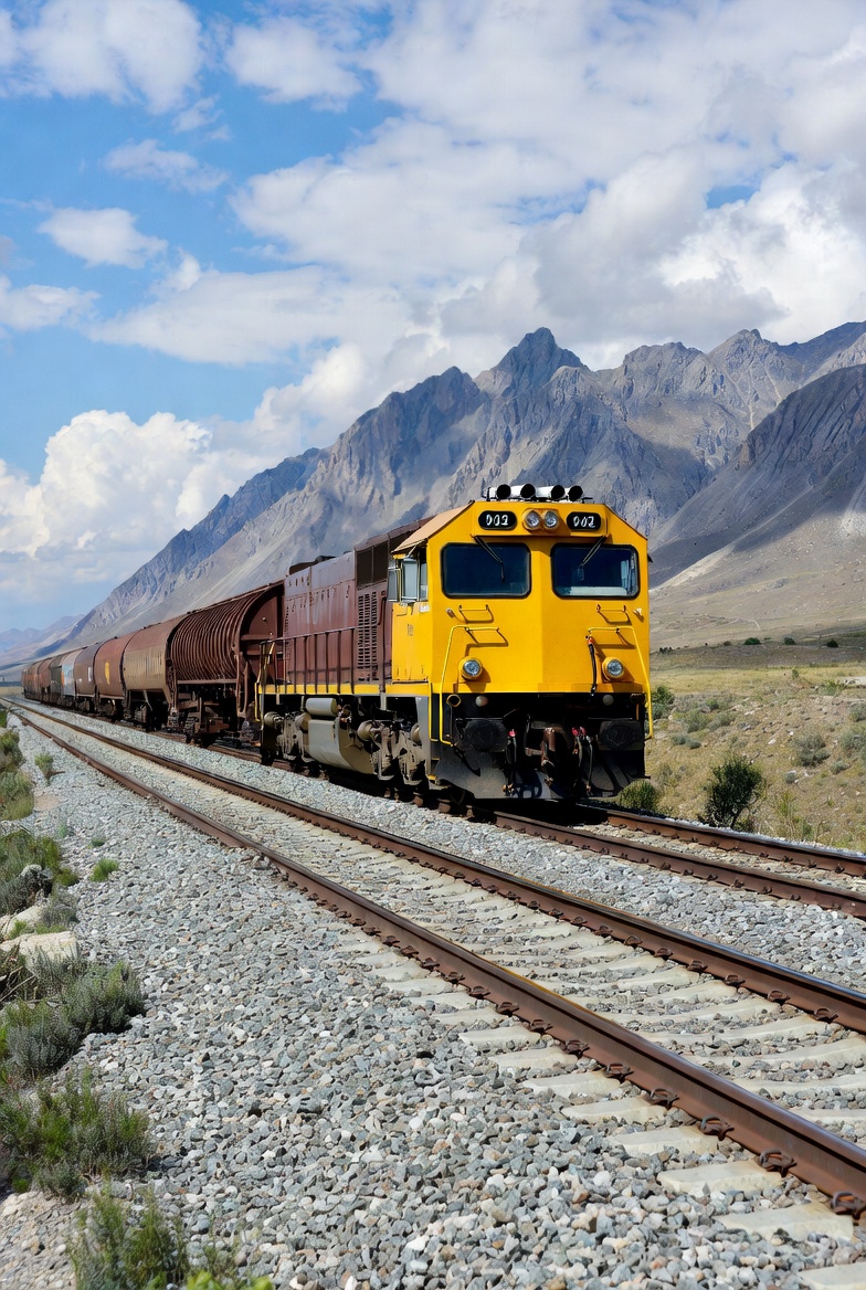 Freight train moving on tracks